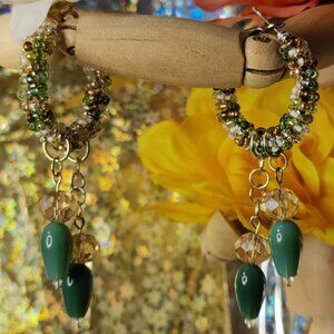 gold and green Earrings
